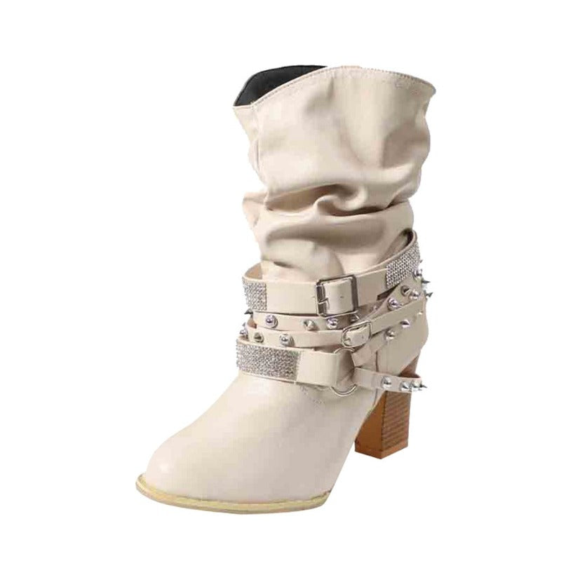 Women Buckle Strap Boots