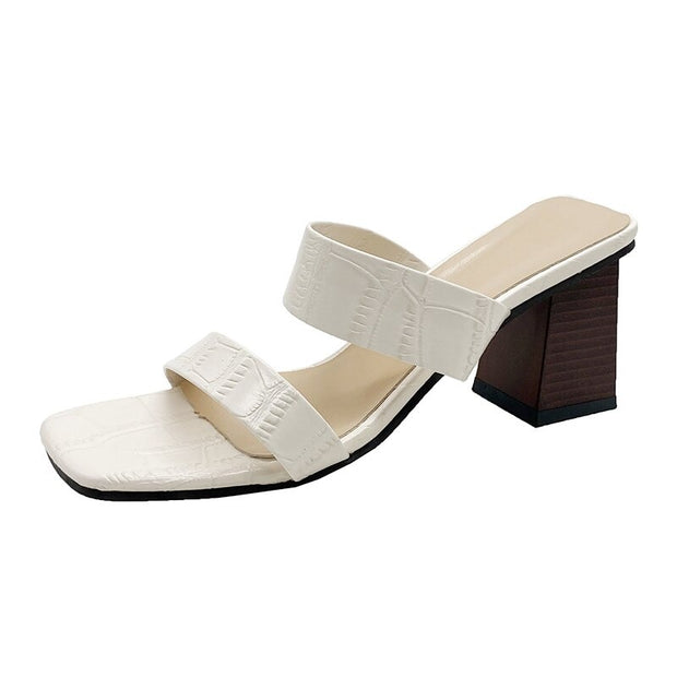 Women Square High Heel Slip