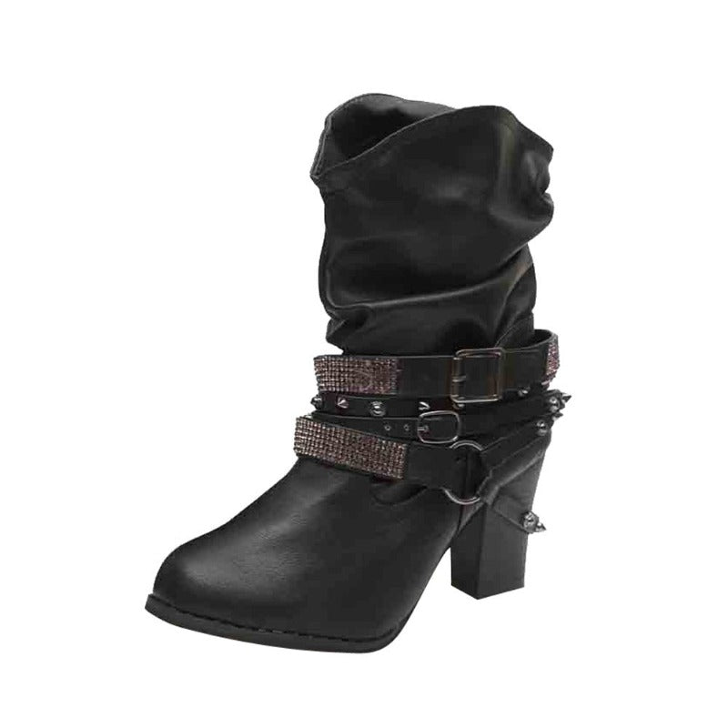 Women Buckle Strap Boots