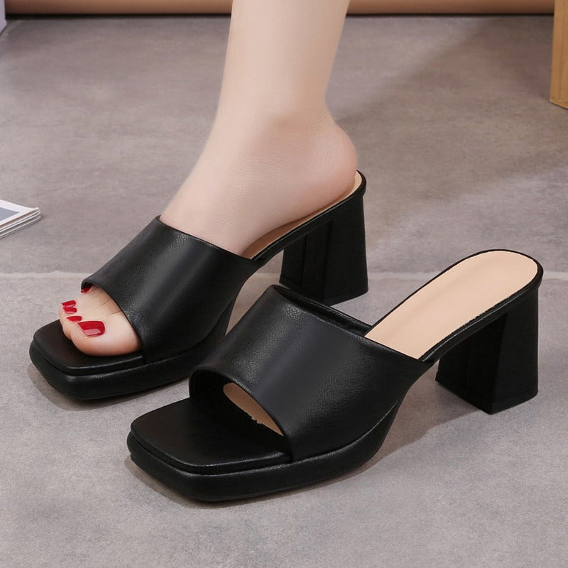 Women Slippers Chunky Hoof Heels