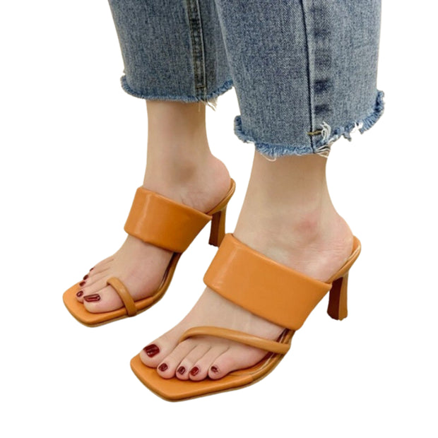 Women Square Toe Flip Flops Heel