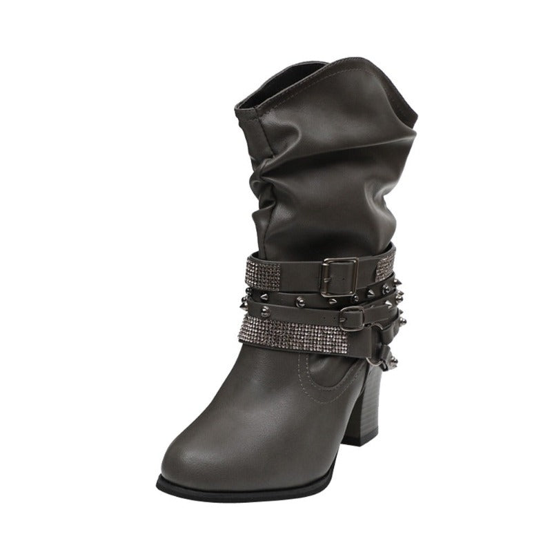 Women Buckle Strap Boots