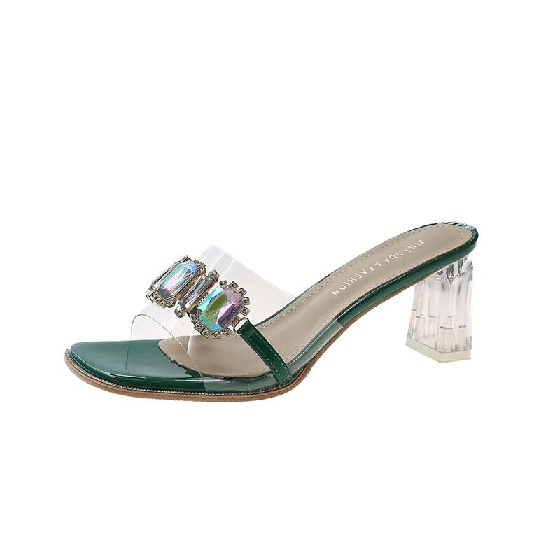 Women Clear Slippers Crystal Heels