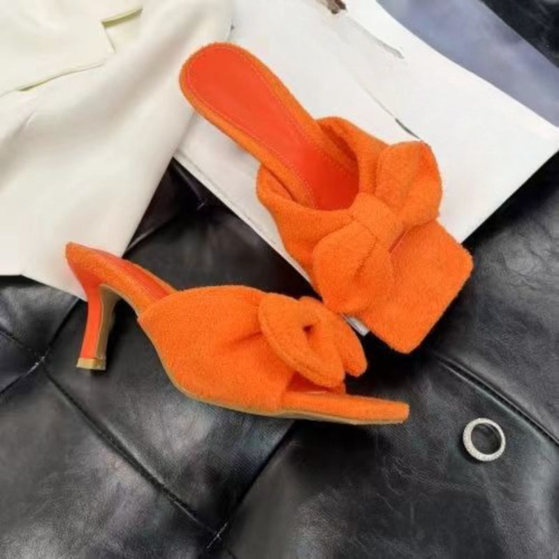 Women High Heel Mules Sweet Bowknot