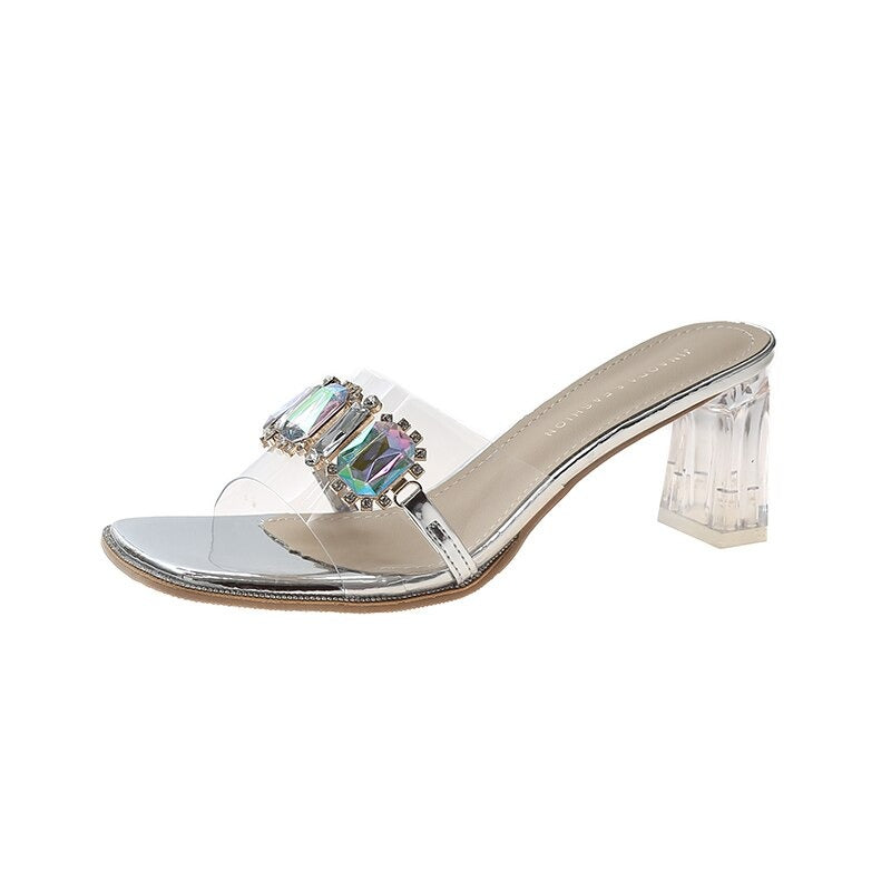 Women Clear Slippers Crystal Heels