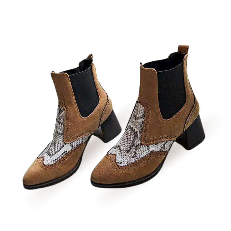 Ankle High Snake Print Stitching Boots