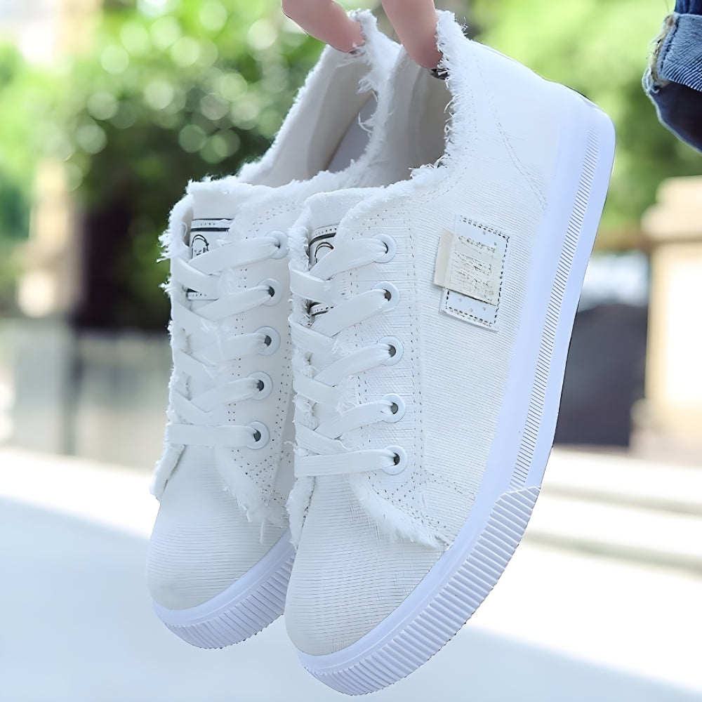 Flat Lace Up White Shoes For Women