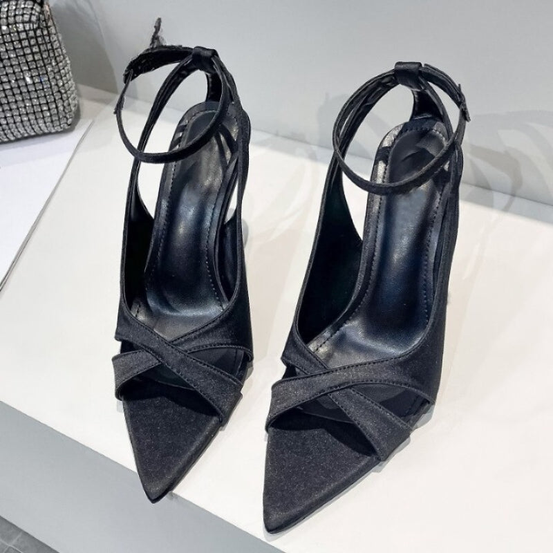 Satin Hollow High Heels