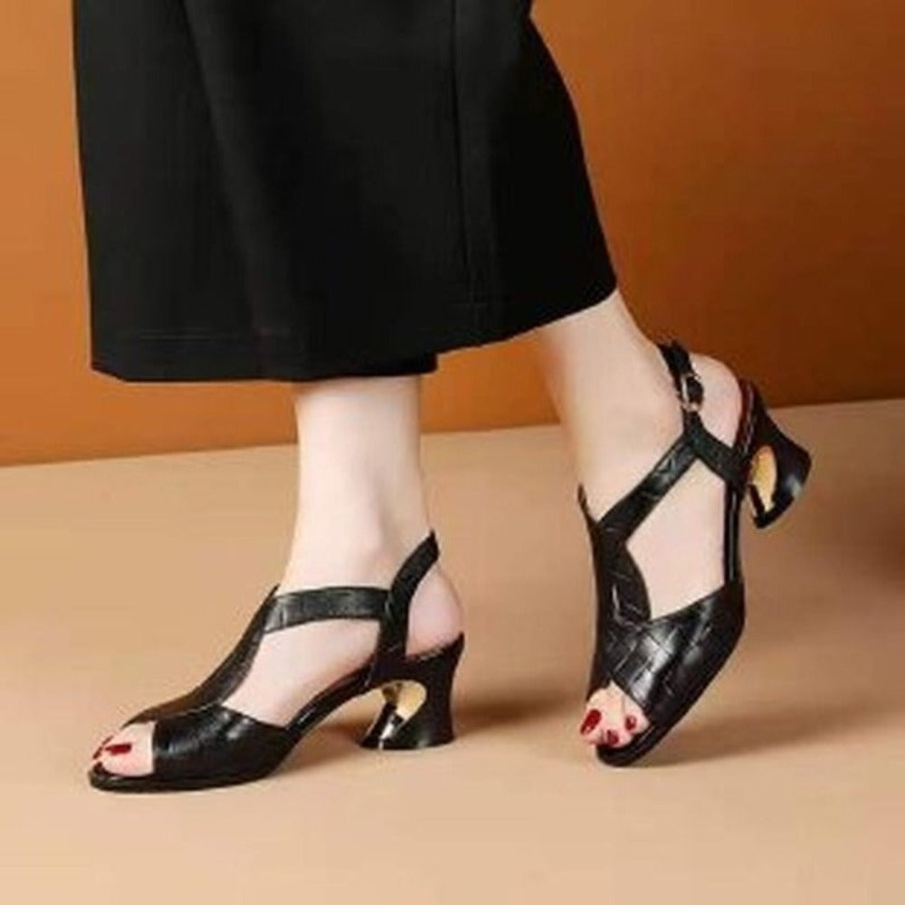 Black PU Leather Sandals