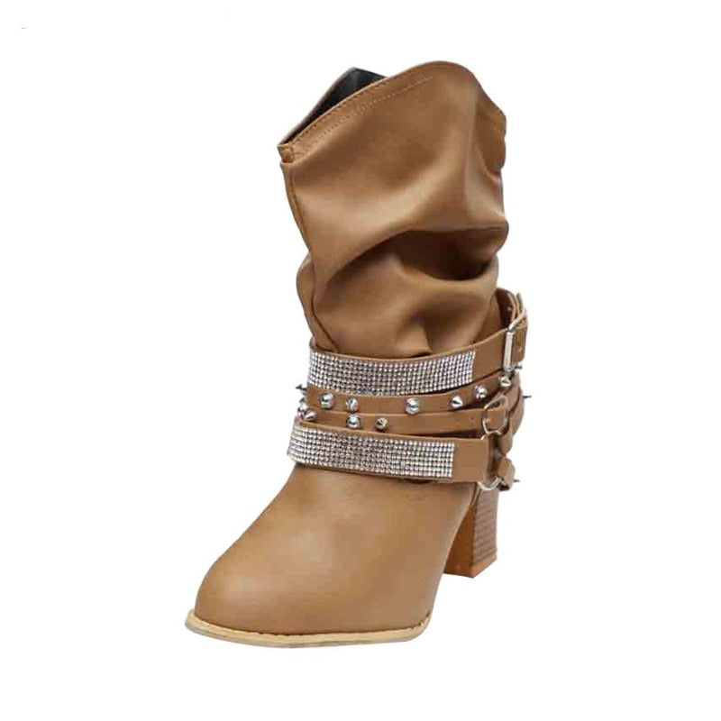 Women Buckle Strap Boots