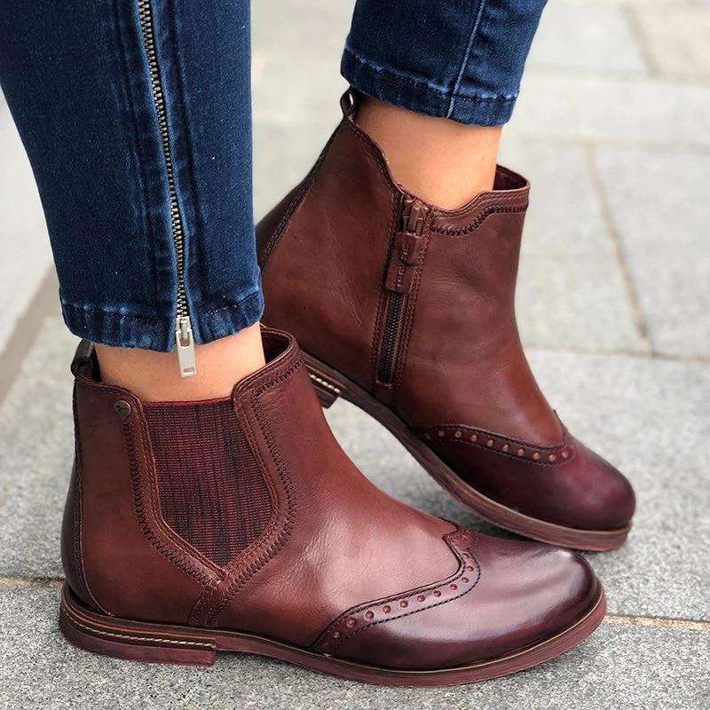 Vintage Side Stitched Zipper Boot