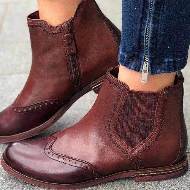 Vintage Side Stitched Zipper Boot