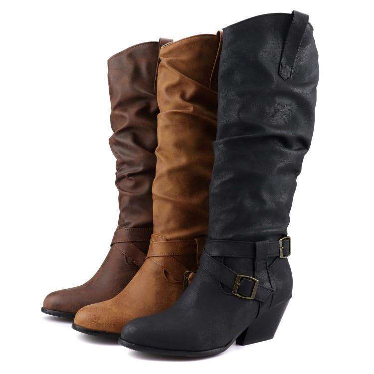 Knee High Crinkle Heeled Boots