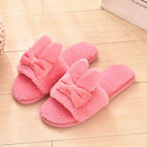 Indoor Plush Bow Ear Slippers