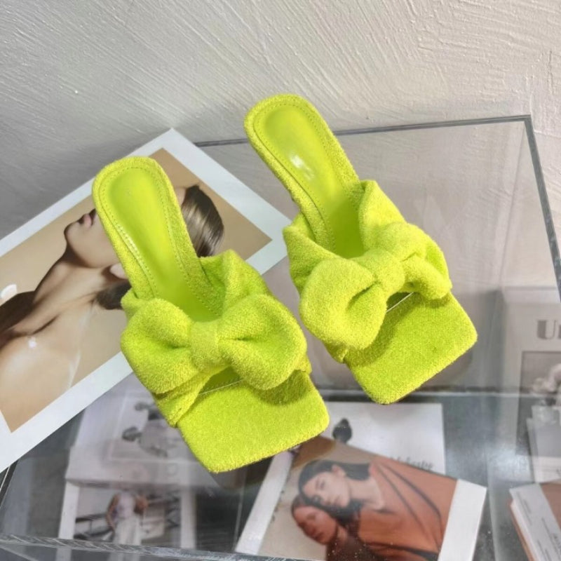 Women High Heel Mules Sweet Bowknot