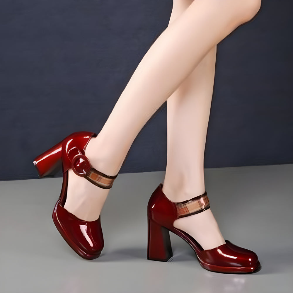 Leather Buckle High Heels Pumps