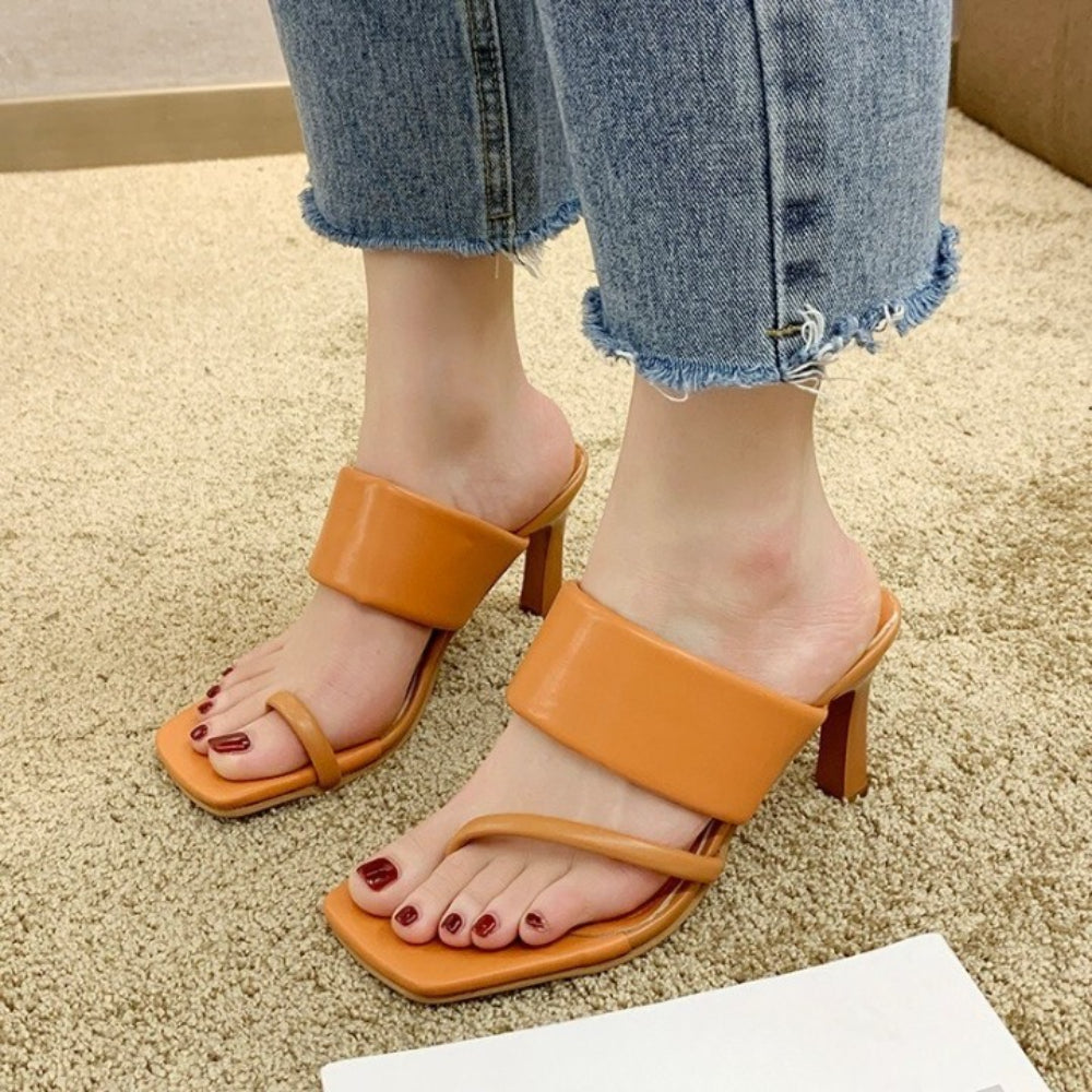 Women Square Toe Flip Flops Heel