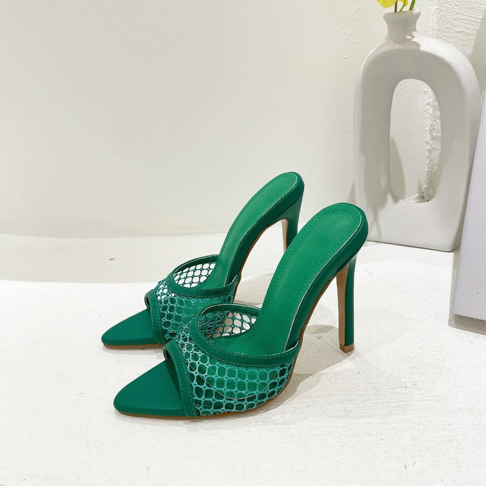 Women Mesh Slippers Peep Toe Mule Shoes