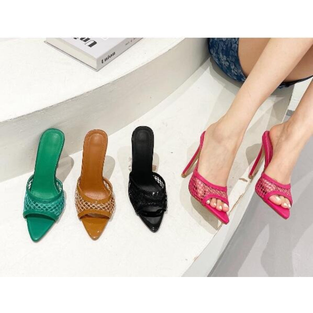 Women Mesh Slippers Peep Toe Mule Shoes