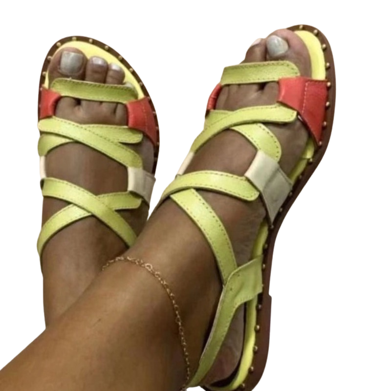 Summer Peep Toe Leather Buckle Strap Women Flat Casual Sandals