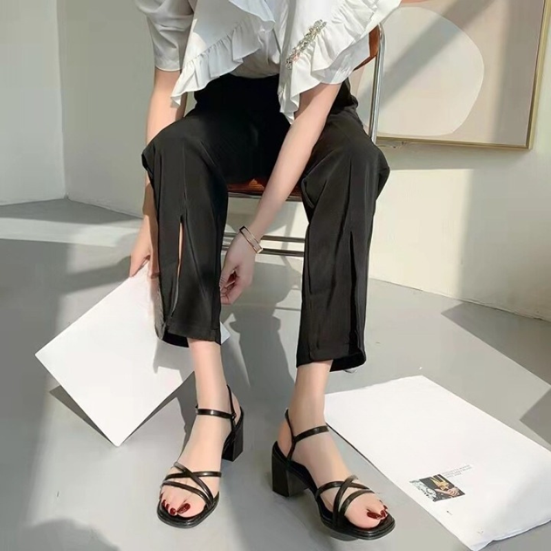 Women Skinny Strap Square Heel Sandals