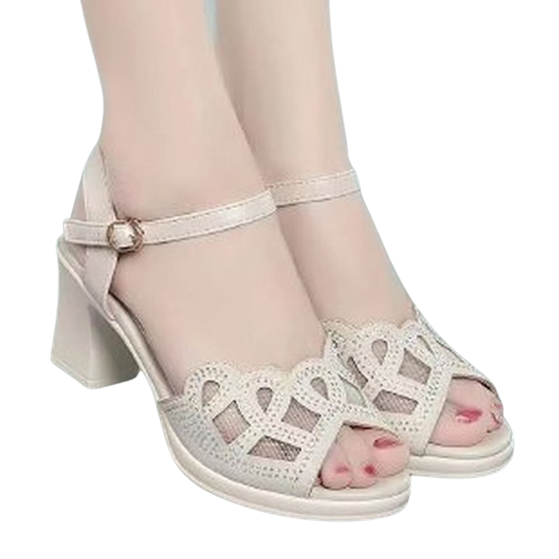 Thick Heel Peep Toe Sandals