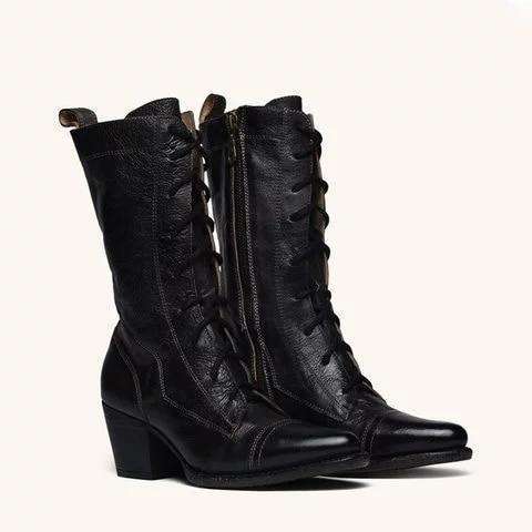 Lace-up Genuine Leather High Boots