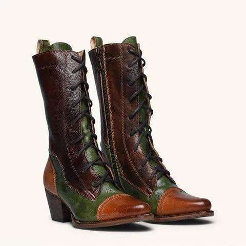 Lace-up Genuine Leather High Boots