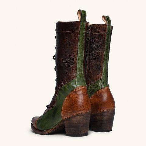 Lace-up Genuine Leather High Boots