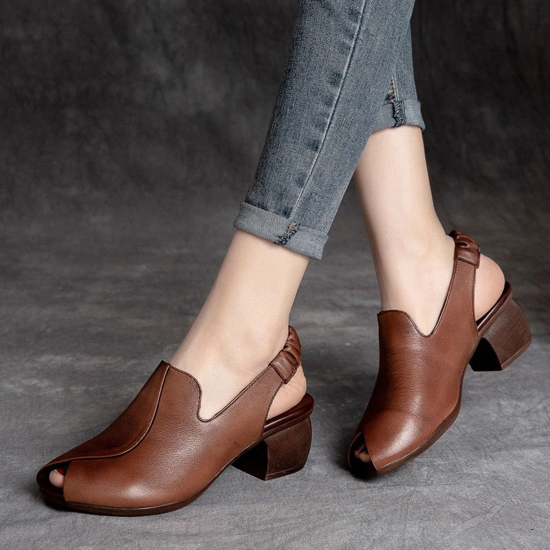 Vintage Genuine Leather Heel Shoes