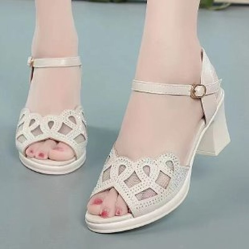 Thick Heel Peep Toe Sandals