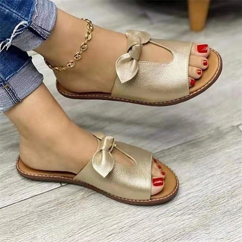 Women Leather Slippers Slides