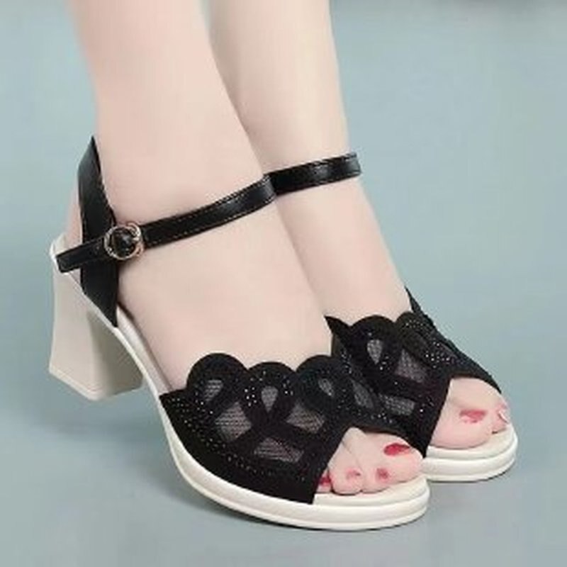 Thick Heel Peep Toe Sandals