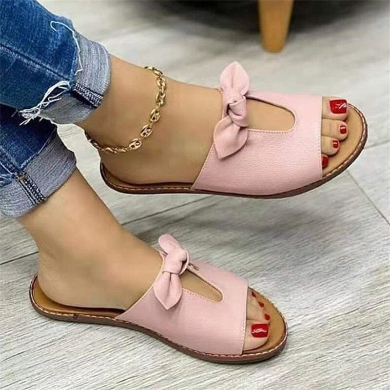 Women Leather Slippers Slides