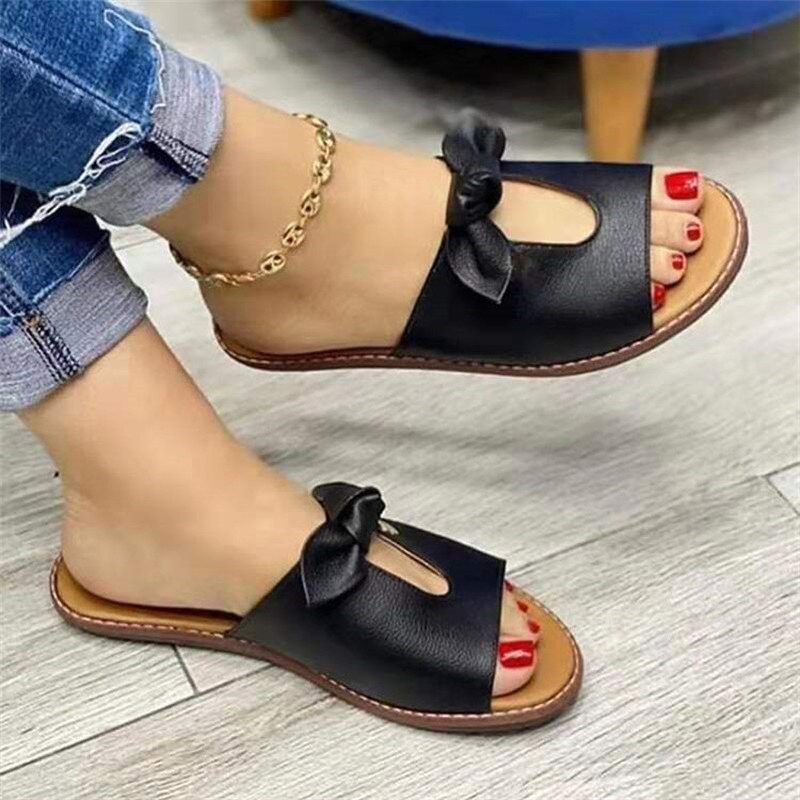 Women Leather Slippers Slides