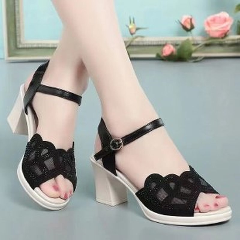 Thick Heel Peep Toe Sandals