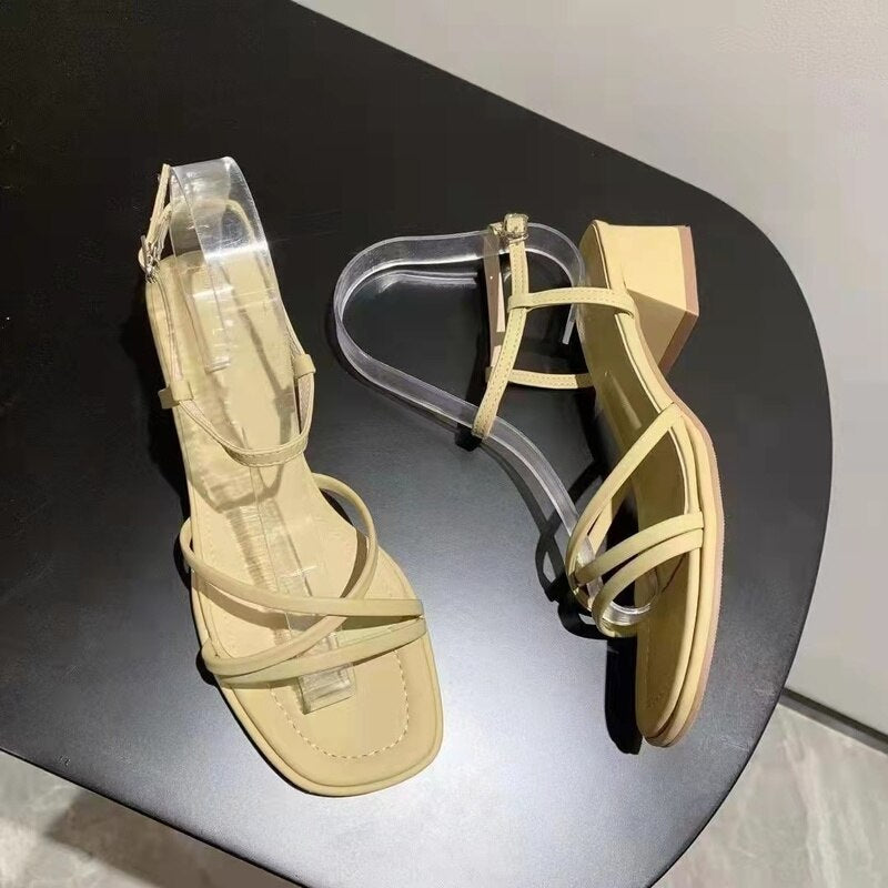 Women Skinny Strap Square Heel Sandals