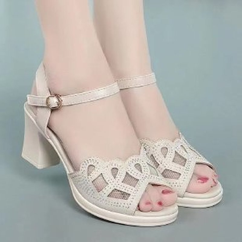 Thick Heel Peep Toe Sandals