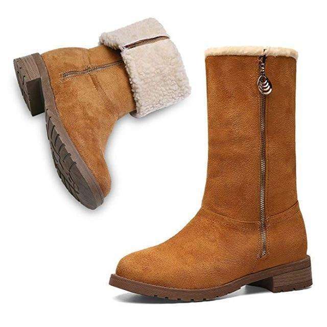 Suede Fleece Zipper Warm Snow Boots