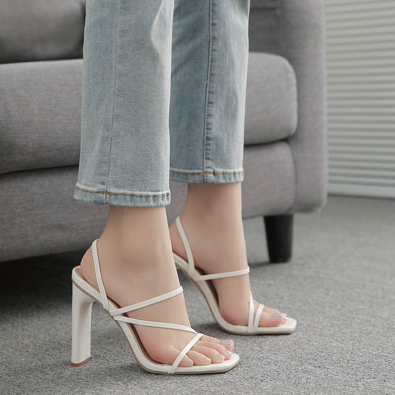 Women's Ankle Buckle Open Toe Cut Heel