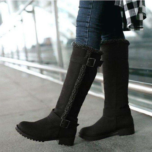 Women Knee High Snow Boots With Metal Buckle