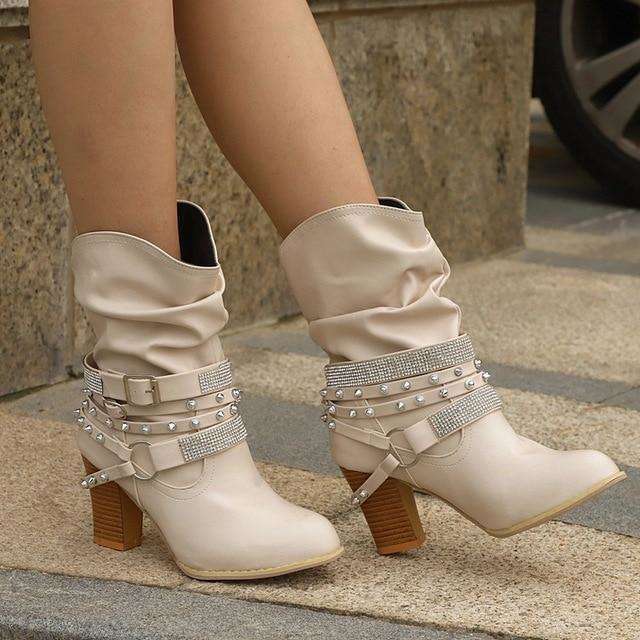 Mid Heel Leather Boots