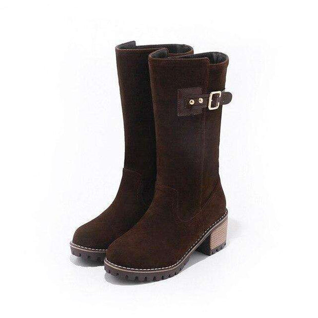 Plus Size High Gold Buckle Boots