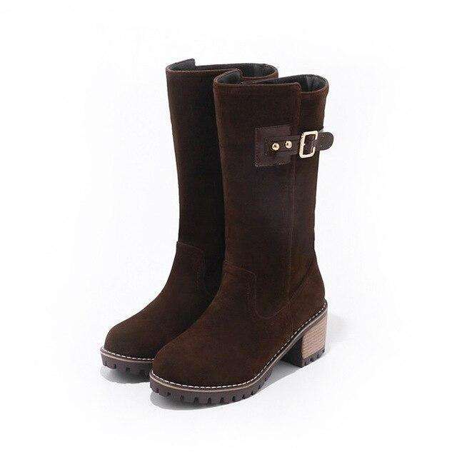 Plus Size High Gold Buckle Boots