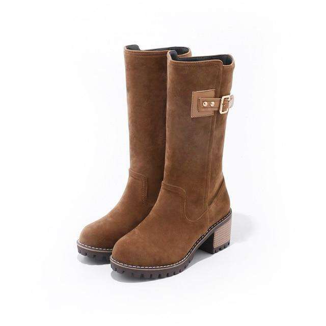 Plus Size High Gold Buckle Boots