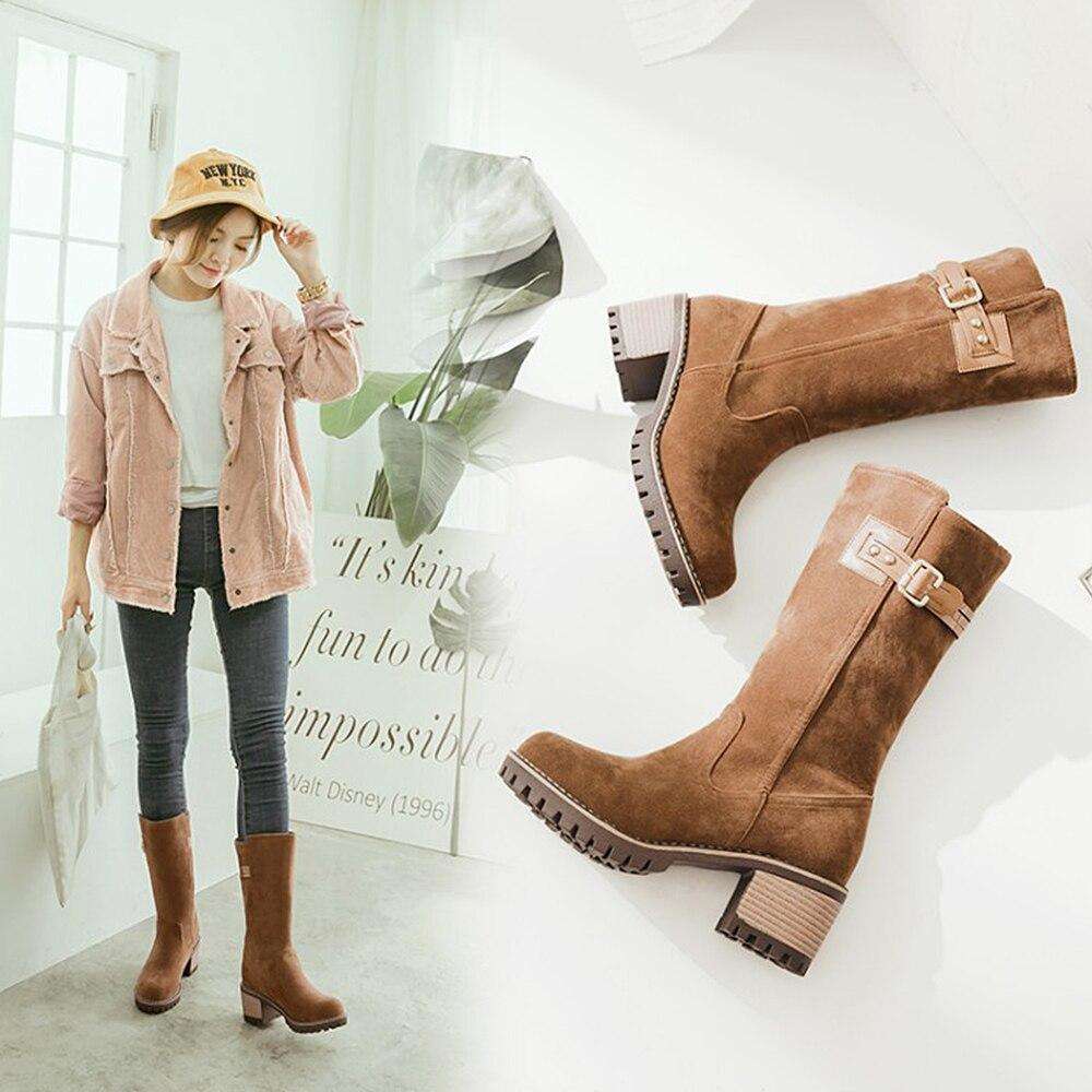 Plus Size High Gold Buckle Boots