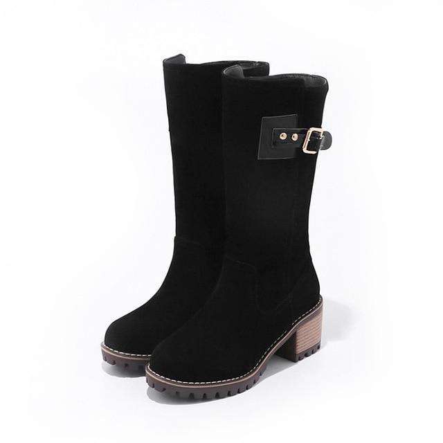Plus Size High Gold Buckle Boots