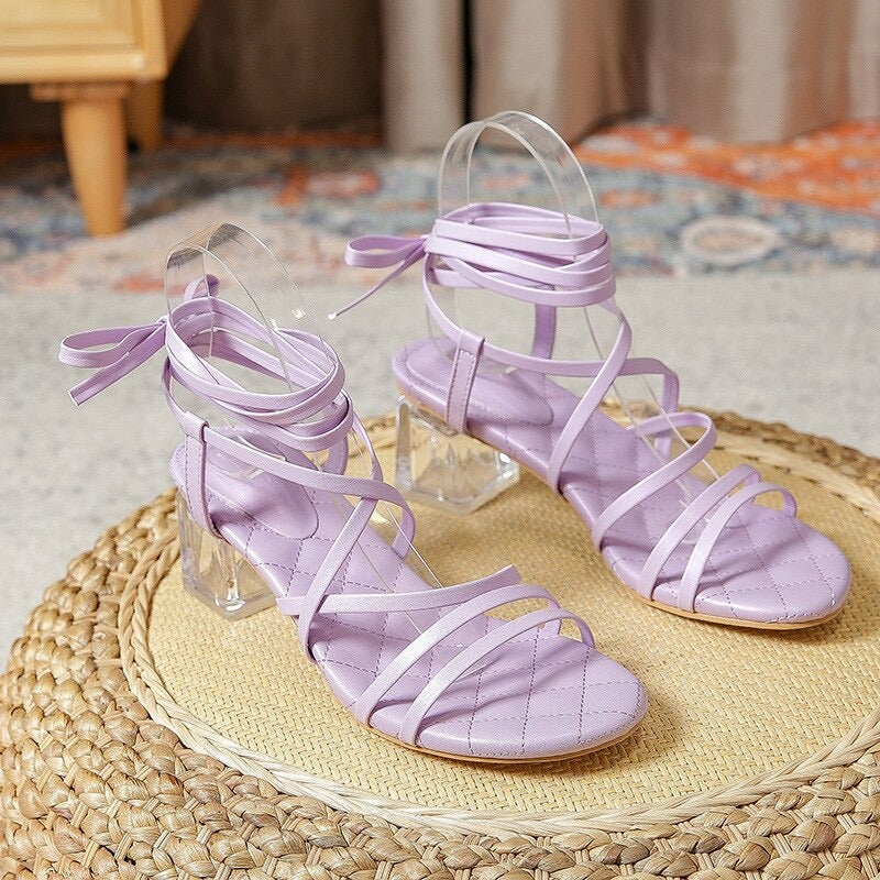 Women's Gladiator Cross-Tied Purple Heels