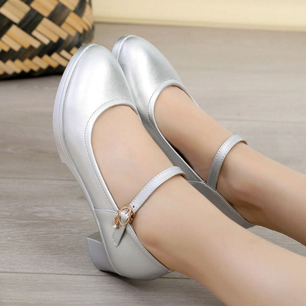 Women Leather Waterproof Shoe Silver