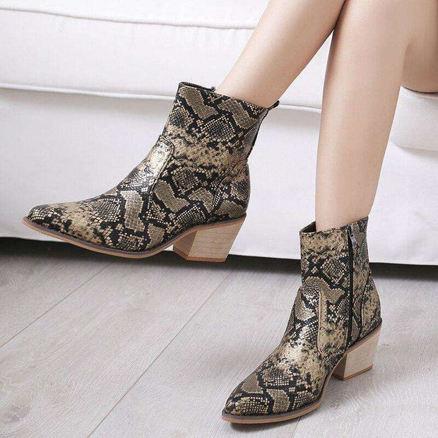 Leather Snake Reptile Print Boots